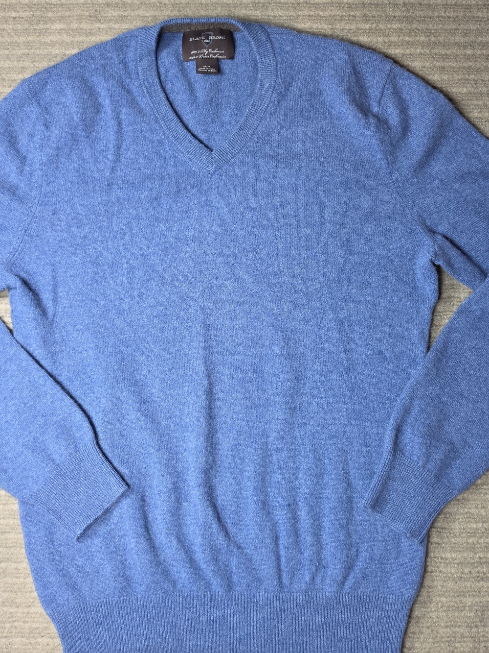 Black Brown 1826 Mens Med 100% 2-Ply Cashmere V-Neck Sweater Blue